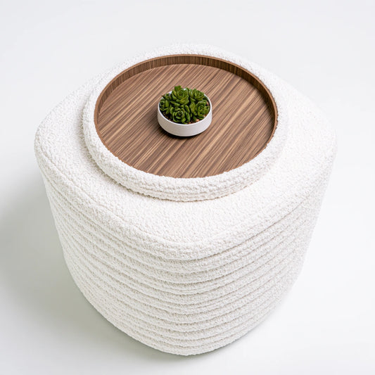 Compacte kruk met bouclé bekleding, kleur wit